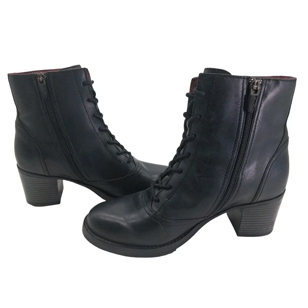 Dansko Boots Womens Size 8.5 39 Black Leather Lace Up Ankle Zip Block Heel